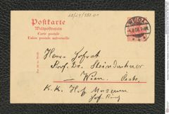 Nachlass Franz Steindachner, Postkarte von Emil Weiske an Franz Steindachner (03.08.1908), Inv.Nr. 582.01, Seite 1